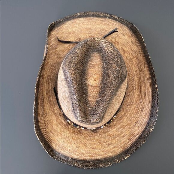 Brown Straw Cowboy Hat Beaded Band Sz  7 1/2 (M/L) Boho Western Vacation main image 5